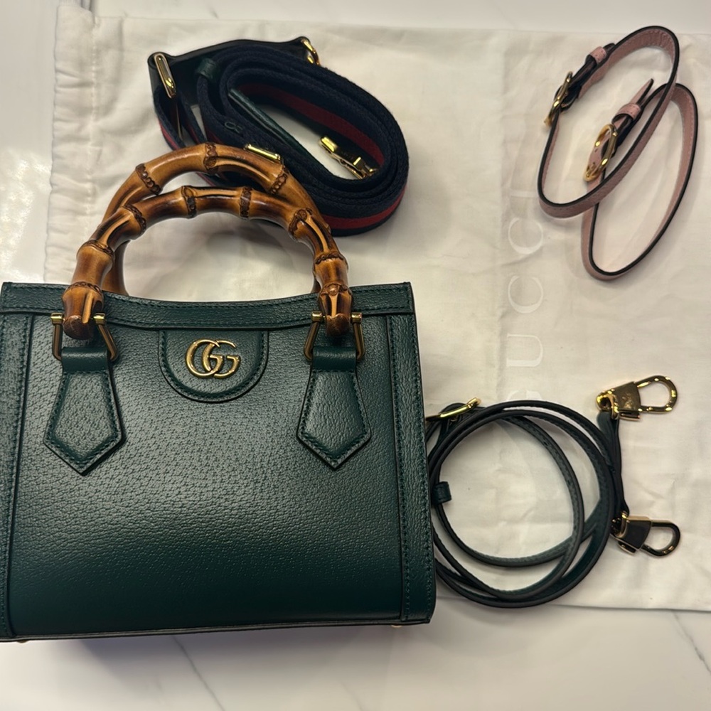 Gucci Diana mini Dark Green Leather bag with Bamboo Handles